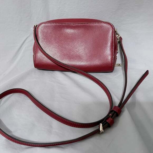 Kate Spade NY Staci Dual Zip Around Crossbody Bag Cherrywood Saffiano Leather - Picture 2 of 9